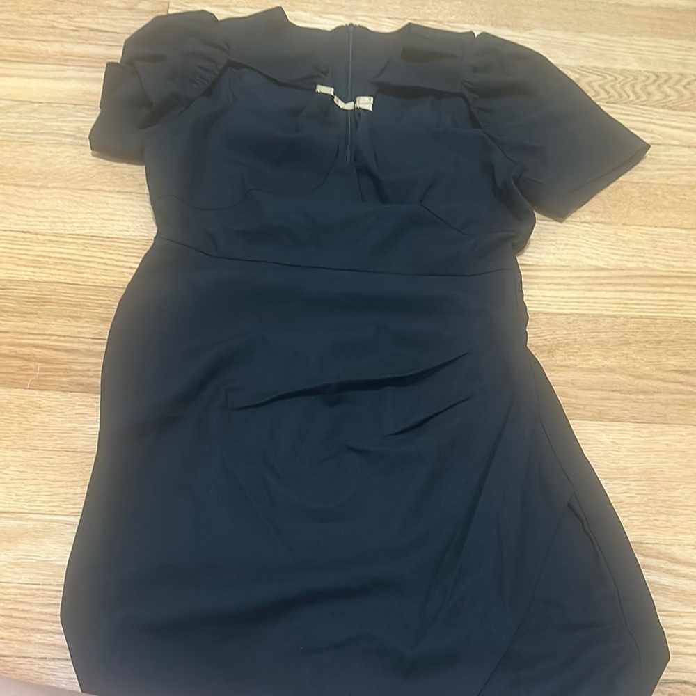 Commense Black Puff Sleeve Mini Dress